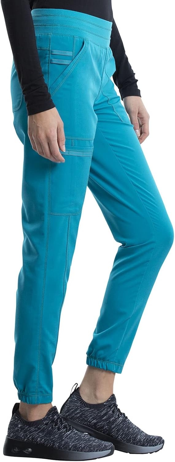 image:imageCherokee Revolution Scrub Pants for Women Jogger with Elastic Waist 5 Pockets Natural Rise Blended Fabric Twill Soft 2Way Stretch Mesh Waistband for Active ShiftsTeal Blue