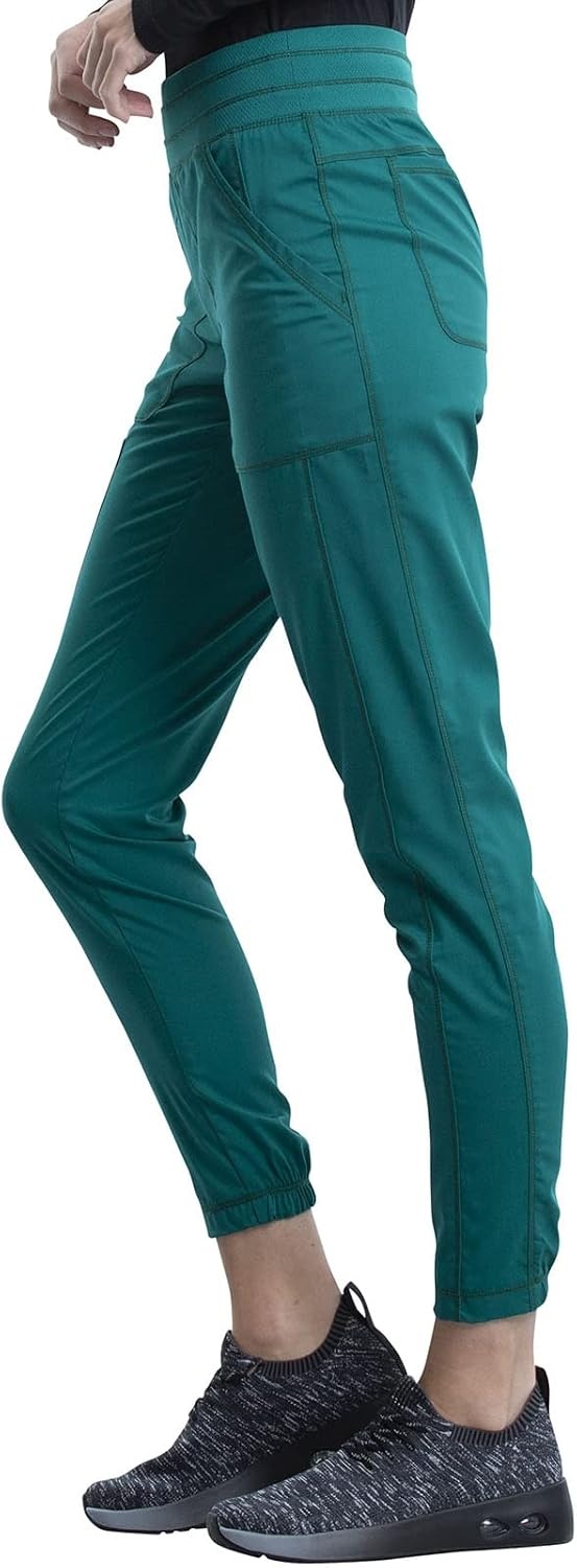 image:imageCherokee Revolution Scrub Pants for Women Jogger with Elastic Waist 5 Pockets Natural Rise Blended Fabric Twill Soft 2Way Stretch Mesh Waistband for Active ShiftsHunter Green