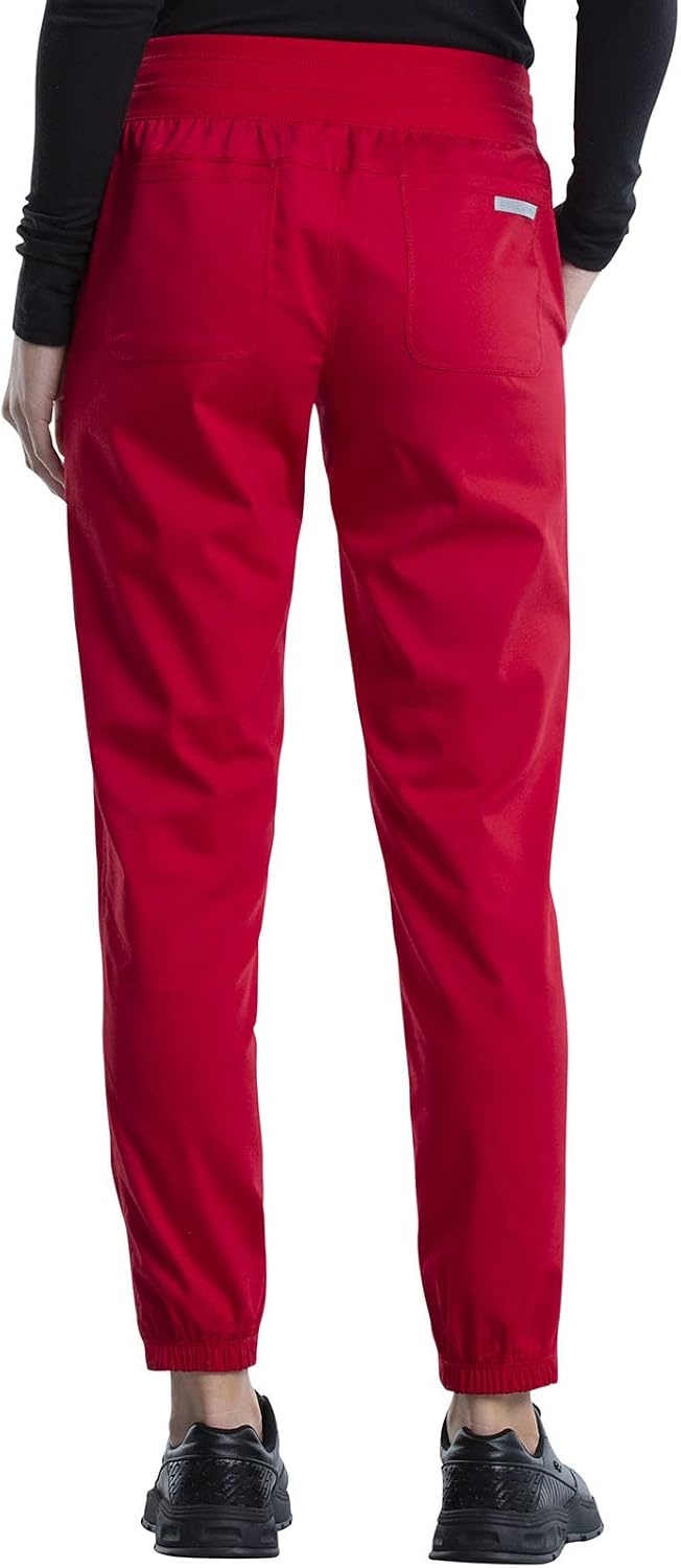image:imageCherokee Revolution Scrub Pants for Women Jogger with Elastic Waist 5 Pockets Natural Rise Blended Fabric Twill Soft 2Way Stretch Mesh Waistband for Active ShiftsRed