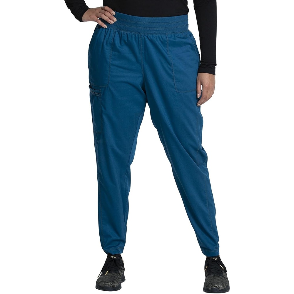 image:imageCherokee Revolution Scrub Pants for Women Jogger with Elastic Waist 5 Pockets Natural Rise Blended Fabric Twill Soft 2Way Stretch Mesh Waistband for Active ShiftsCaribbean Blue