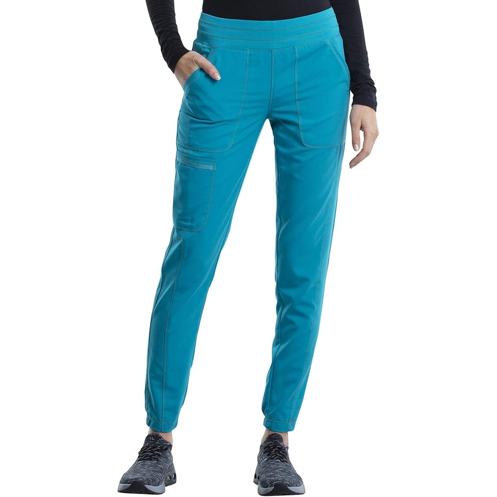 image:imageCherokee Revolution Scrub Pants for Women Jogger with Elastic Waist 5 Pockets Natural Rise Blended Fabric Twill Soft 2Way Stretch Mesh Waistband for Active ShiftsTeal Blue