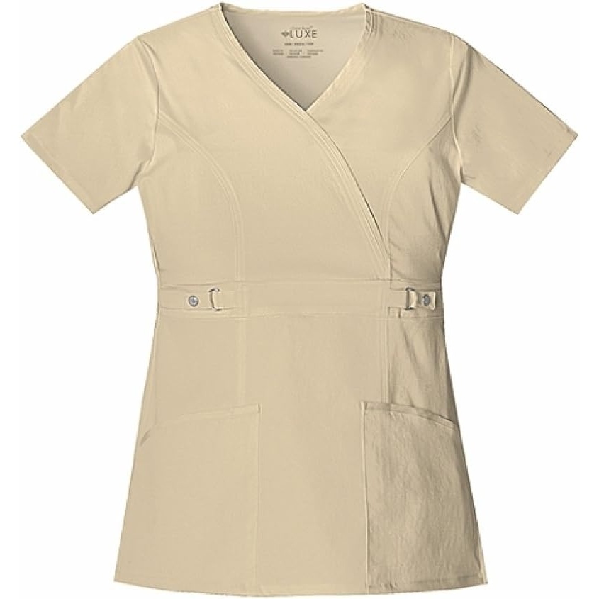image:imageCherokee Luxe Women Scrubs Top Empire Waist Mock Wrap 21701Khaki