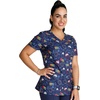 Cherokee Genuine Printed Scrubs for Women V-Neck Top 3 Pockets | Recycled Polyester Blend, Modern Classic Fit, Shaping Darts, Side Vents, Pediatric Clinic Shifts(Sweet Tooth)