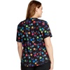 Cherokee Genuine Printed Scrubs for Women V-Neck Top 3 Pockets | Recycled Polyester Blend, Modern Classic Fit, Shaping Darts, Side Vents, Pediatric Clinic Shifts(Loving Stars)