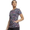 Cherokee Genuine Printed Scrubs for Women V-Neck Top 3 Pockets | Recycled Polyester Blend, Modern Classic Fit, Shaping Darts, Side Vents, Pediatric Clinic Shifts(Work of Heart)