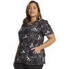 Cherokee Genuine Printed Scrubs for Women V-Neck Top 3 Pockets | Recycled Polyester Blend, Modern Classic Fit, Shaping Darts, Side Vents, Pediatric Clinic Shifts(Dog is My Zen)
