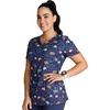 Cherokee Genuine Printed Scrubs for Women V-Neck Top 3 Pockets | Recycled Polyester Blend, Modern Classic Fit, Shaping Darts, Side Vents, Pediatric Clinic Shifts(Sweet Tooth)