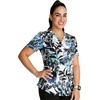 Cherokee Genuine Printed Scrubs for Women V-Neck Top 3 Pockets | Recycled Polyester Blend, Modern Classic Fit, Shaping Darts, Side Vents, Pediatric Clinic Shifts(Brushy Botanical)