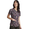 Cherokee Genuine Printed Scrubs for Women V-Neck Top 3 Pockets | Recycled Polyester Blend, Modern Classic Fit, Shaping Darts, Side Vents, Pediatric Clinic Shifts(Romantic Garden)
