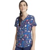 Cherokee Genuine Printed Scrubs for Women V-Neck Top 3 Pockets | Recycled Polyester Blend, Modern Classic Fit, Shaping Darts, Side Vents, Pediatric Clinic Shifts(Scrub Life)