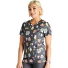Cherokee Genuine Printed Scrubs for Women V-Neck Top 3 Pockets | Recycled Polyester Blend, Modern Classic Fit, Shaping Darts, Side Vents, Pediatric Clinic Shifts(Feline Friendly)