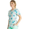 Cherokee Genuine Printed Scrubs for Women V-Neck Top 3 Pockets | Recycled Polyester Blend, Modern Classic Fit, Shaping Darts, Side Vents, Pediatric Clinic Shifts(Retro Romance)