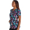 Cherokee Genuine Printed Scrubs for Women V-Neck Top 3 Pockets | Recycled Polyester Blend, Modern Classic Fit, Shaping Darts, Side Vents, Pediatric Clinic Shifts(Brushing Blooms)