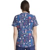 Cherokee Genuine Printed Scrubs for Women V-Neck Top 3 Pockets | Recycled Polyester Blend, Modern Classic Fit, Shaping Darts, Side Vents, Pediatric Clinic Shifts(Scrub Life)
