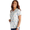 Cherokee Genuine Printed Scrubs for Women V-Neck Top 3 Pockets | Recycled Polyester Blend, Modern Classic Fit, Shaping Darts, Side Vents, Pediatric Clinic Shifts(Owl Together Now)