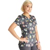 Cherokee Genuine Printed Scrubs for Women V-Neck Top 3 Pockets | Recycled Polyester Blend, Modern Classic Fit, Shaping Darts, Side Vents, Pediatric Clinic Shifts(Feline Friendly)