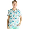 Cherokee Genuine Printed Scrubs for Women V-Neck Top 3 Pockets | Recycled Polyester Blend, Modern Classic Fit, Shaping Darts, Side Vents, Pediatric Clinic Shifts(Retro Romance)
