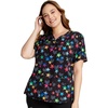 Cherokee Genuine Printed Scrubs for Women V-Neck Top 3 Pockets | Recycled Polyester Blend, Modern Classic Fit, Shaping Darts, Side Vents, Pediatric Clinic Shifts(Loving Stars)