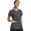 Cherokee Genuine Printed Scrubs for Women V-Neck Top 3 Pockets | Recycled Polyester Blend, Modern Classic Fit, Shaping Darts, Side Vents, Pediatric Clinic Shifts(Checker Dots)