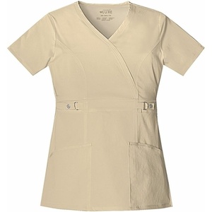 Cherokee Luxe Women Scrubs Top Empire Waist Mock Wrap 21701(Khaki)