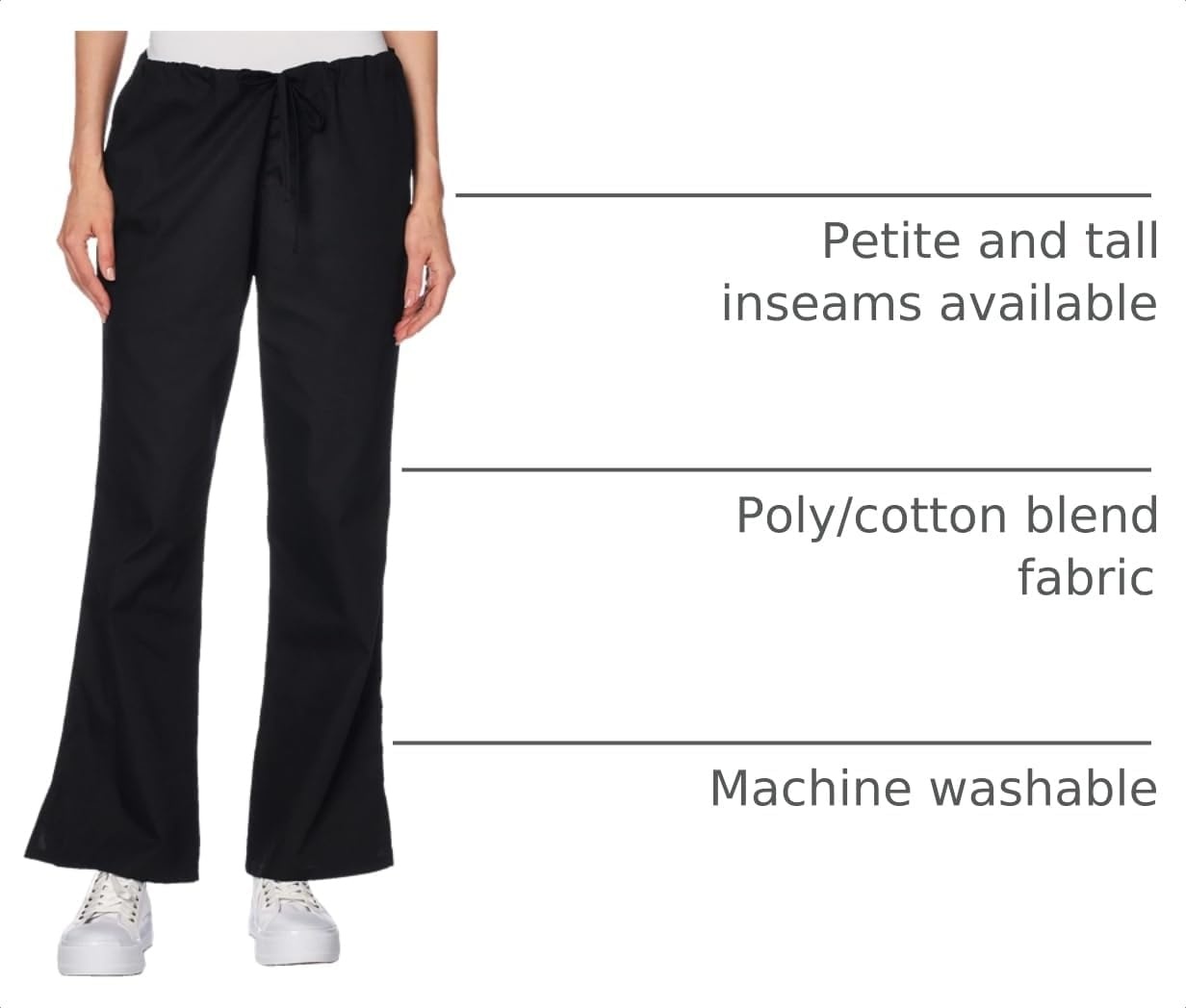 image:imageCherokee WW Originals Scrub Pants for Women Flare Leg 3 Pockets PolyCotton Poplin Fade Resistant Drawstring amp Elastic Waist Durable Fabric Easy Care Healthcare And Service WorkBlack
