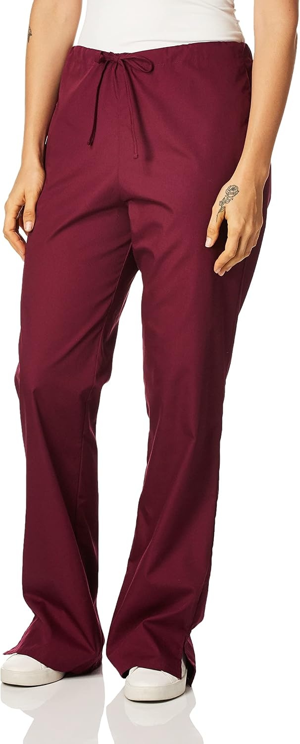 image:imageCherokee WW Originals Scrub Pants for Women Flare Leg 3 Pockets PolyCotton Poplin Fade Resistant Drawstring amp Elastic Waist Durable Fabric Easy Care Healthcare And Service WorkWine