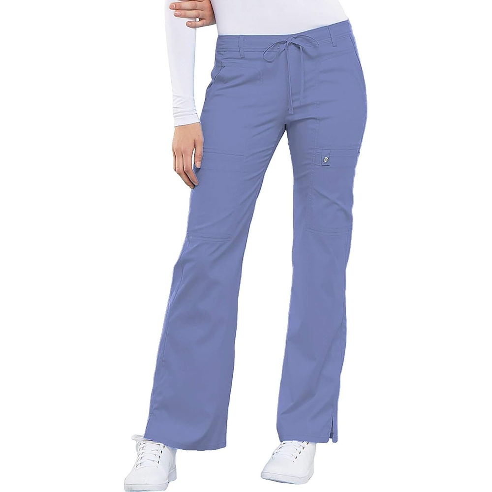 image:imageCherokee Luxe Women Scrubs Pant Low Rise Flare Leg Drawstring Cargo 21100 Contemporary Fit Elastic Back Waist Hip Yoke Instrument Loop Side Vents DoubleNeedle Stitching WorkwearCiel