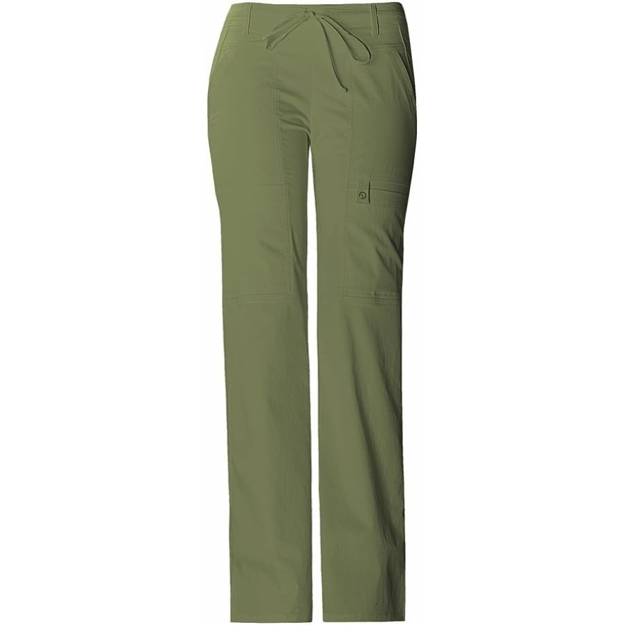 image:imageCherokee Luxe Women Scrubs Pant Low Rise Flare Leg Drawstring Cargo 21100 Contemporary Fit Elastic Back Waist Hip Yoke Instrument Loop Side Vents DoubleNeedle Stitching WorkwearOlive