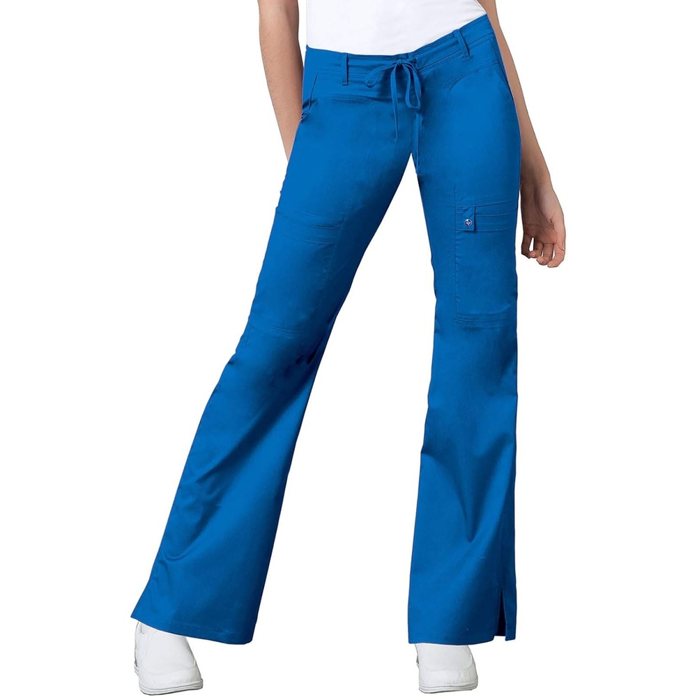 image:imageCherokee Luxe Women Scrubs Pant Low Rise Flare Leg Drawstring Cargo 21100 Contemporary Fit Elastic Back Waist Hip Yoke Instrument Loop Side Vents DoubleNeedle Stitching WorkwearRoyal