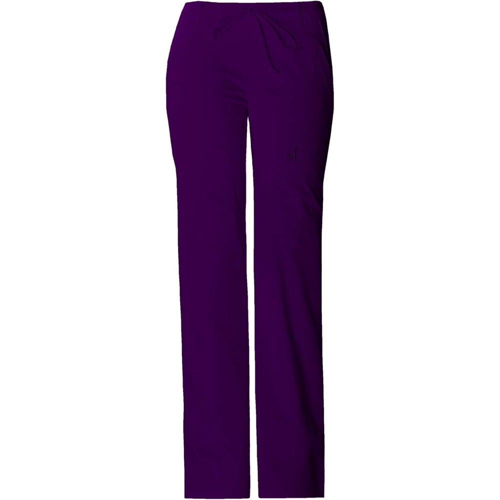 image:imageCherokee Luxe Women Scrubs Pant Low Rise Flare Leg Drawstring Cargo 21100 Contemporary Fit Elastic Back Waist Hip Yoke Instrument Loop Side Vents DoubleNeedle Stitching WorkwearEggplant
