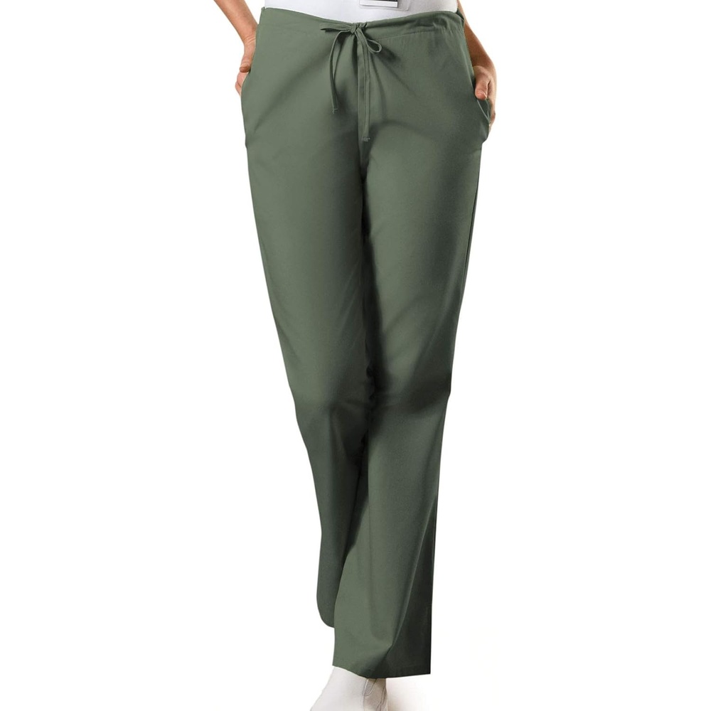 image:imageCherokee WW Originals Scrub Pants for Women Flare Leg 3 Pockets  PolyCotton Poplin Fade Resistant Drawstring amp Elastic Waist Durable Fabric Easy Care Healthcare And Service WorkOlive