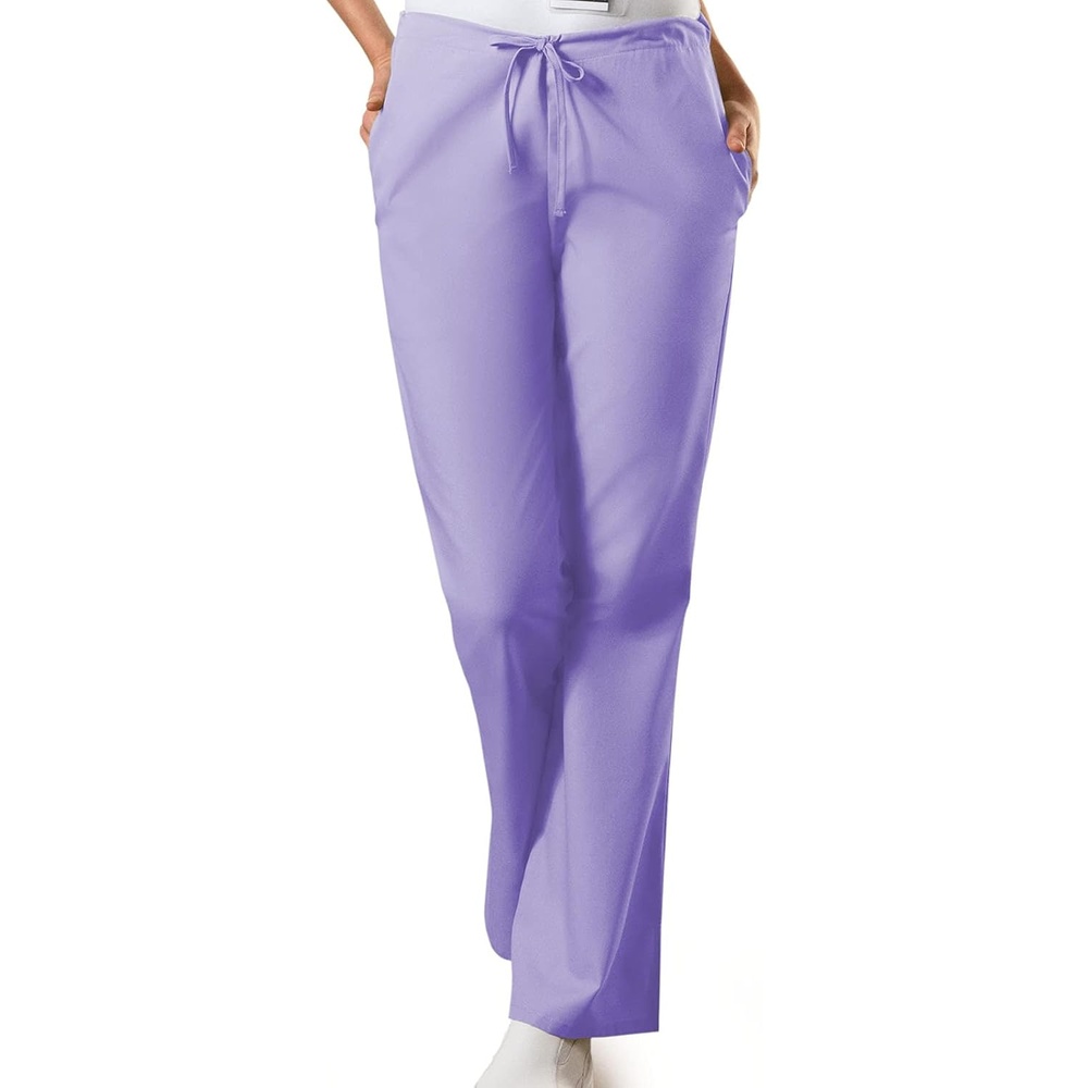 image:imageCherokee WW Originals Scrub Pants for Women Flare Leg 3 Pockets PolyCotton Poplin Fade Resistant Drawstring amp Elastic Waist Durable Fabric Easy Care Healthcare And Service WorkOrchid