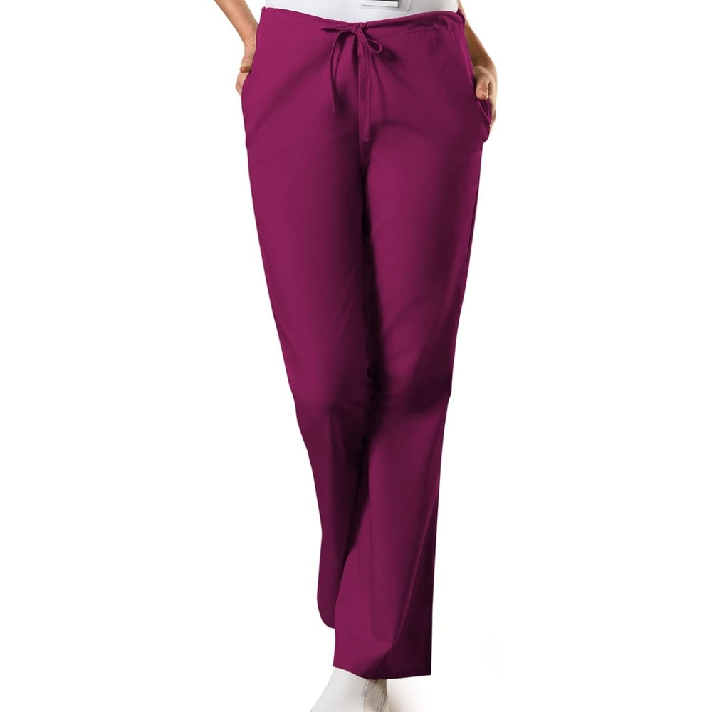 image:imageCherokee WW Originals Scrub Pants for Women Flare Leg 3 Pockets PolyCotton Poplin Fade Resistant Drawstring amp Elastic Waist Durable Fabric Easy Care Healthcare And Service WorkWine