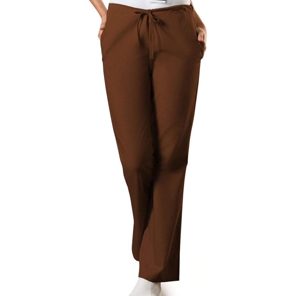image:imageCherokee WW Originals Scrub Pants for Women Flare Leg 3 Pockets PolyCotton Poplin Fade Resistant Drawstring amp Elastic Waist Durable Fabric Easy Care Healthcare And Service WorkChocolate