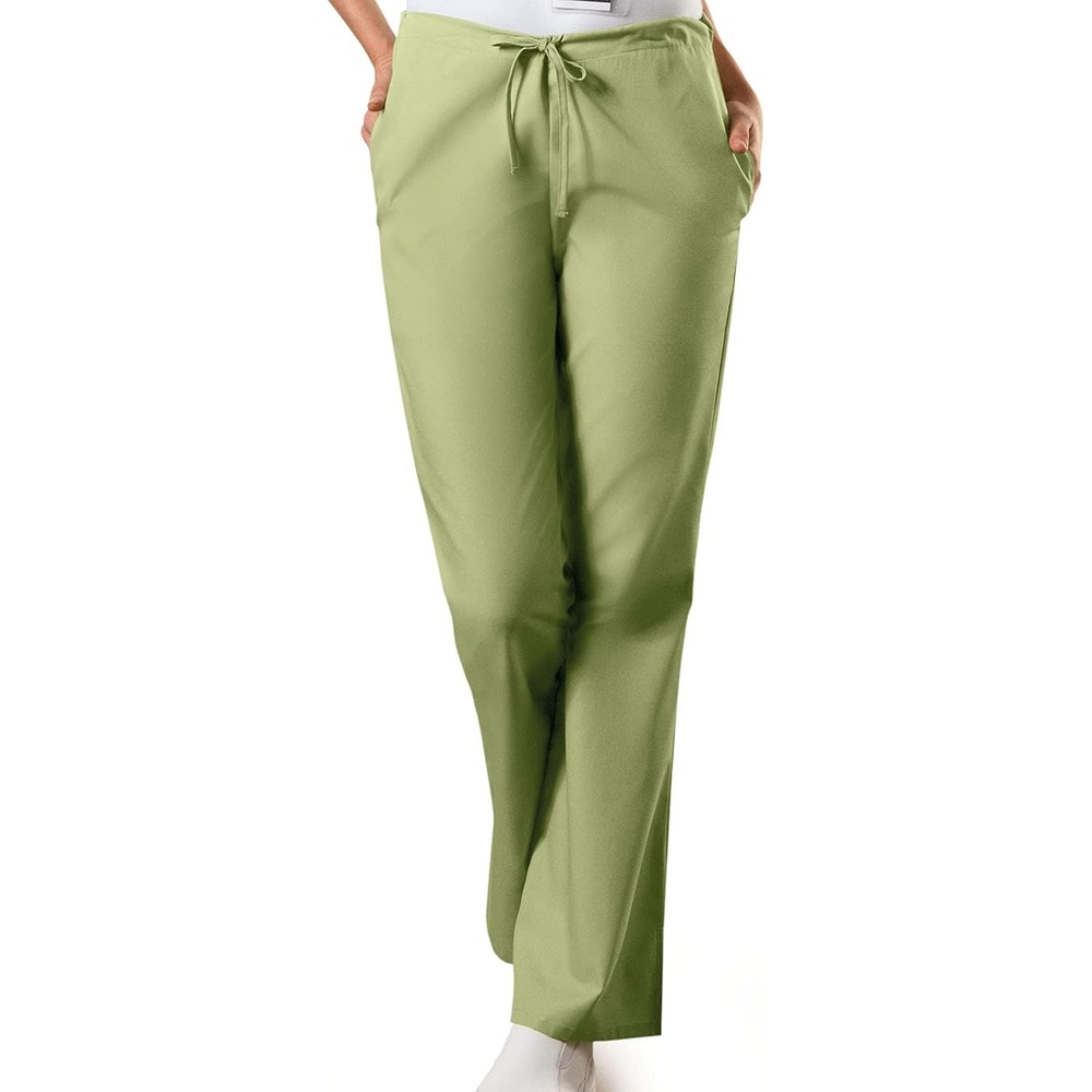 image:imageCherokee WW Originals Scrub Pants for Women Flare Leg 3 Pockets PolyCotton Poplin Fade Resistant Drawstring amp Elastic Waist Durable Fabric Easy Care Healthcare And Service WorkSage Green