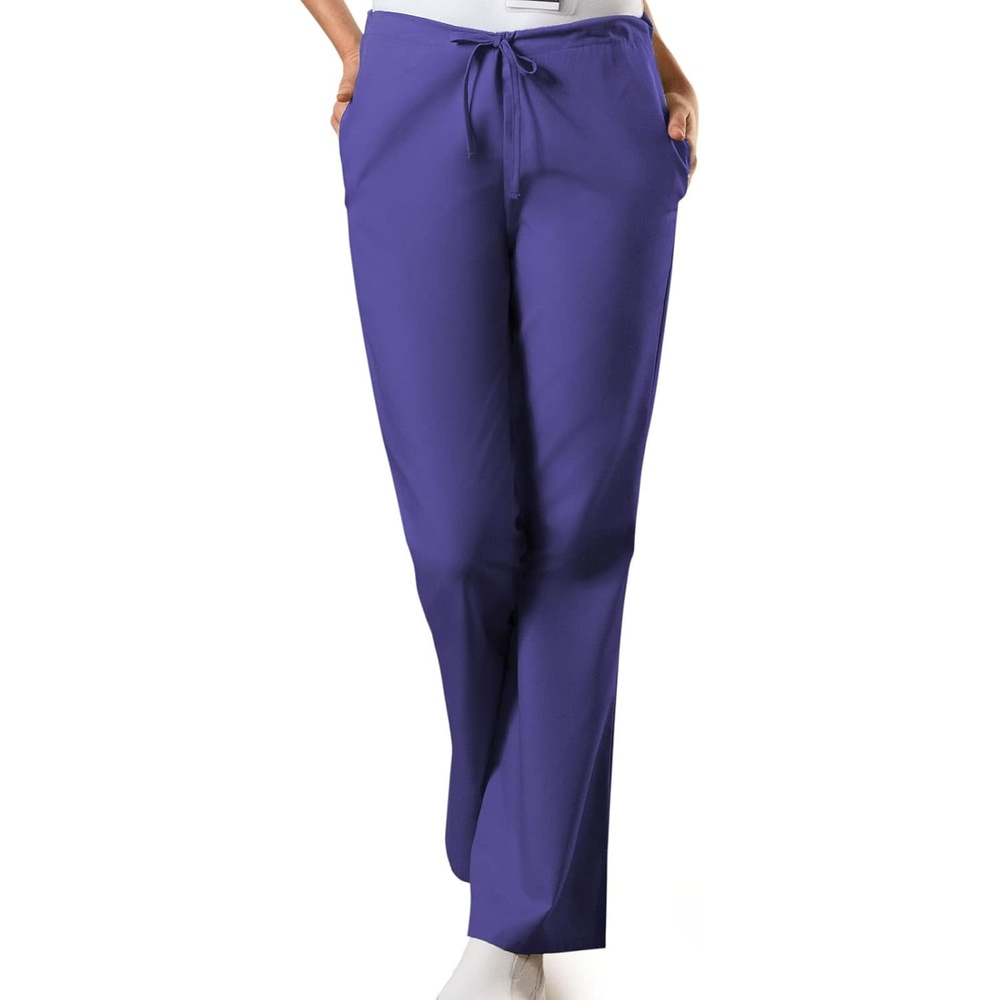 image:imageCherokee WW Originals Scrub Pants for Women Flare Leg 3 Pockets PolyCotton Poplin Fade Resistant Drawstring amp Elastic Waist Durable Fabric Easy Care Healthcare And Service WorkGrape