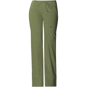 Cherokee Luxe Women Scrubs Pant Low Rise Flare Leg Drawstring Cargo 21100 | Contemporary Fit, Elastic Back Waist, Hip Yoke, Instrument Loop, Side Vents, Double-Needle Stitching, Workwear(Olive)