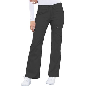 Cherokee Luxe Women Scrubs Pant Low Rise Flare Leg Drawstring Cargo 21100 | Contemporary Fit, Elastic Back Waist, Hip Yoke, Instrument Loop, Side Vents, Double-Needle Stitching, Workwear(Pewter)