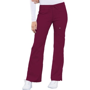 Cherokee Luxe Women Scrubs Pant Low Rise Flare Leg Drawstring Cargo 21100 | Contemporary Fit, Elastic Back Waist, Hip Yoke, Instrument Loop, Side Vents, Double-Needle Stitching, Workwear(Wine)