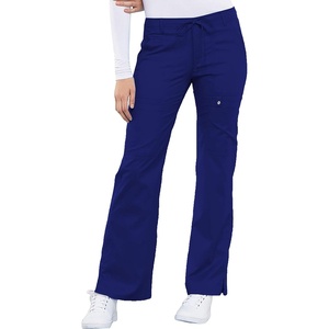 Cherokee Luxe Women Scrubs Pant Low Rise Flare Leg Drawstring Cargo 21100 | Contemporary Fit, Elastic Back Waist, Hip Yoke, Instrument Loop, Side Vents, Double-Needle Stitching, Workwear(Galaxy Blue)