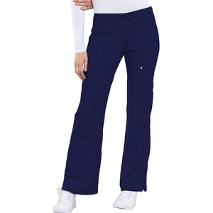 Cherokee Luxe Women Scrubs Pant Low Rise Flare Leg Drawstring Cargo 21100 | Contemporary Fit, Elastic Back Waist, Hip Yoke, Instrument Loop, Side Vents, Double-Needle Stitching, Workwear(Navy)