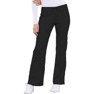 Cherokee Luxe Women Scrubs Pant Low Rise Flare Leg Drawstring Cargo 21100 | Contemporary Fit, Elastic Back Waist, Hip Yoke, Instrument Loop, Side Vents, Double-Needle Stitching, Workwear(Black)