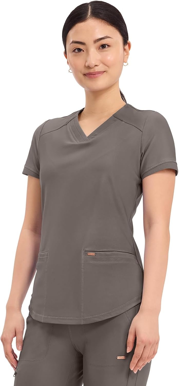 image:imageCherokee Scrub Top Women VNeck Classic Fit 2 Pocket Form Medical Scrubs Moisture Wicking Fabric Easy Care Curved Hemline Power Mesh Details Angled Yoke Panels Princess SeamsIron