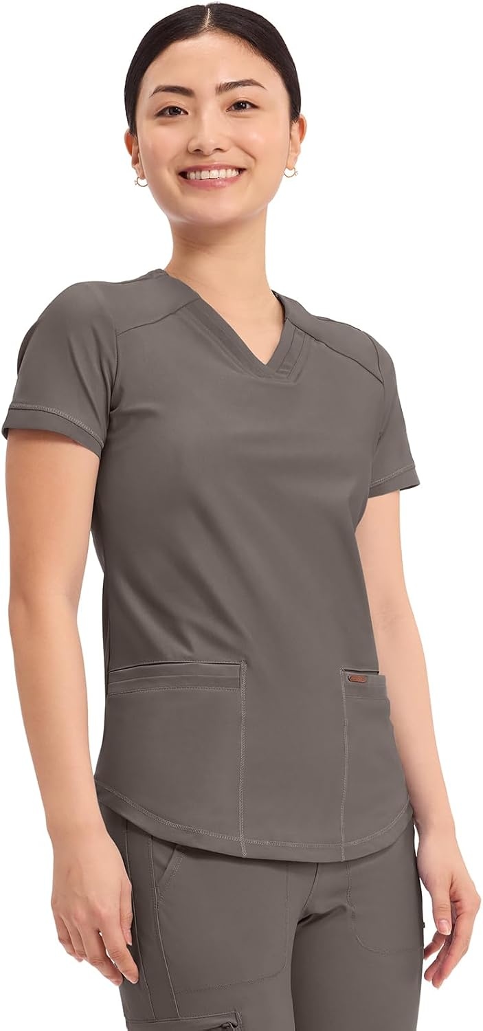 image:imageCherokee Scrub Top Women VNeck Classic Fit 2 Pocket Form Medical Scrubs Moisture Wicking Fabric Easy Care Curved Hemline Power Mesh Details Angled Yoke Panels Princess SeamsIron