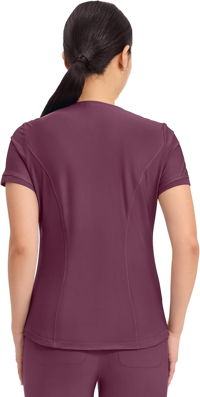 image:imageCherokee Scrub Top Women VNeck Classic Fit 2 Pocket Form Medical Scrubs Moisture Wicking Fabric Easy Care Curved Hemline Power Mesh Details Angled Yoke Panels Princess SeamsWine