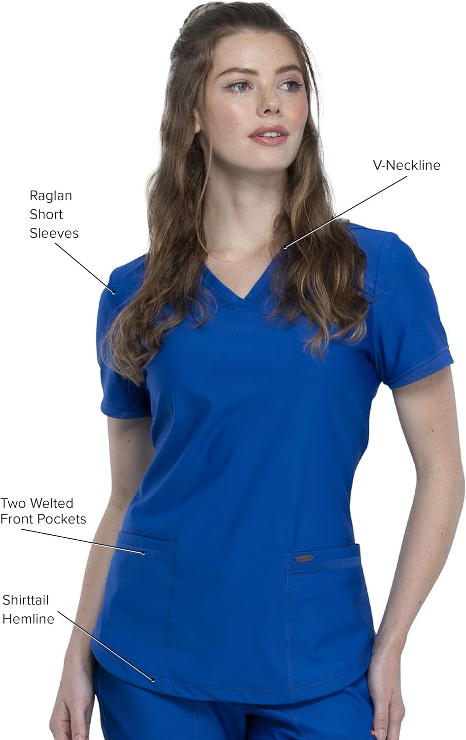 image:imageCherokee Scrub Top Women VNeck Classic Fit 2 Pocket Form Medical Scrubs Moisture Wicking Fabric Easy Care Curved Hemline Power Mesh Details Angled Yoke Panels Princess SeamsRoyal