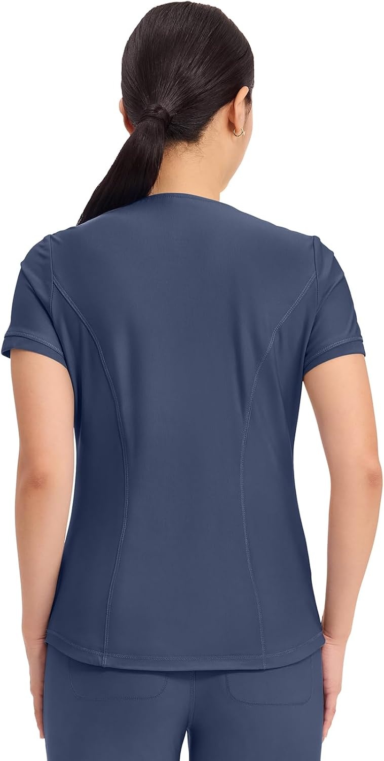 image:imageCherokee Scrub Top Women VNeck Classic Fit 2 Pocket Form Medical Scrubs Moisture Wicking Fabric Easy Care Curved Hemline Power Mesh Details Angled Yoke Panels Princess SeamsNavy