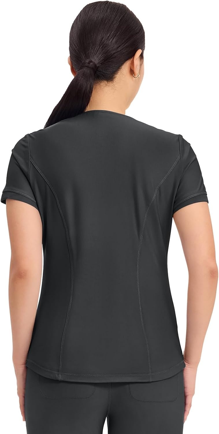 image:imageCherokee Scrub Top Women VNeck Classic Fit 2 Pocket Form Medical Scrubs Moisture Wicking Fabric Easy Care Curved Hemline Power Mesh Details Angled Yoke Panels Princess SeamsBlack