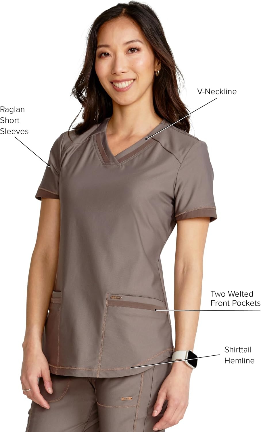 image:imageCherokee Scrub Top Women VNeck Classic Fit 2 Pocket Form Medical Scrubs Moisture Wicking Fabric Easy Care Curved Hemline Power Mesh Details Angled Yoke Panels Princess SeamsIron
