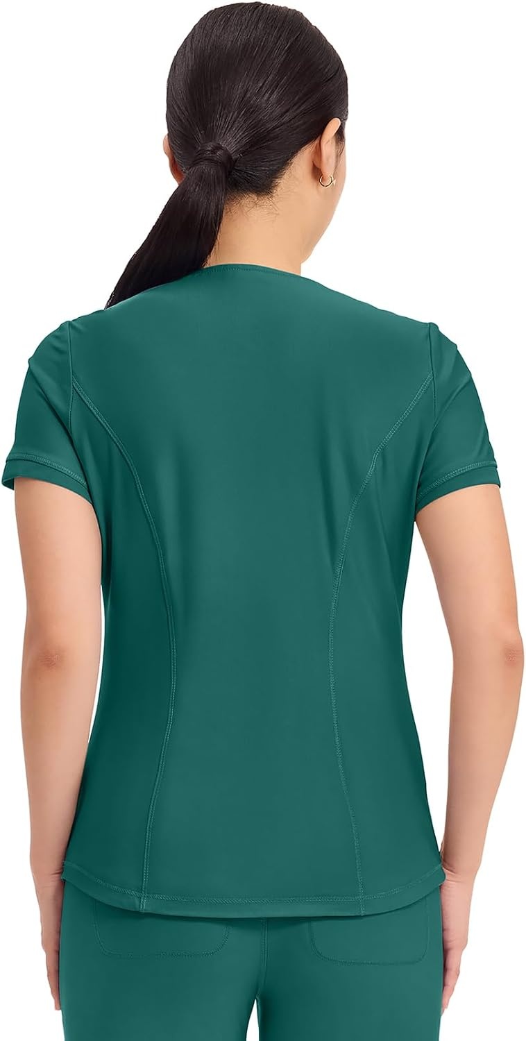 image:imageCherokee Scrub Top Women VNeck Classic Fit 2 Pocket Form Medical Scrubs Moisture Wicking Fabric Easy Care Curved Hemline Power Mesh Details Angled Yoke Panels Princess SeamsHunter Green